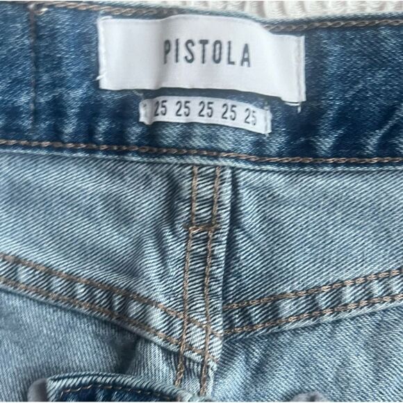 Pistola Distressed Light Wash Button Fly Straight Leg High Rise Crop Jeans SZ 25 - Picture 11 of 13